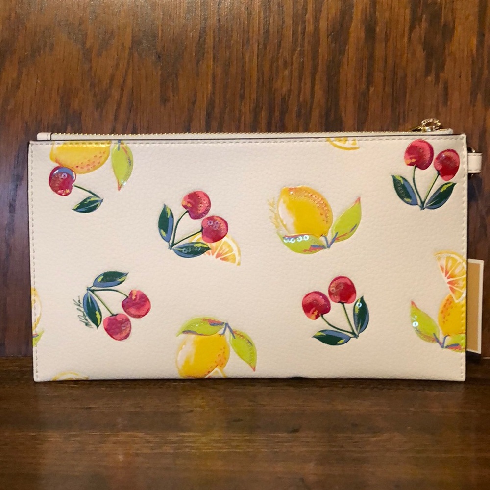NWT-Michael Kors-Jet Set Travel-Lg Sequined Fruit🍒Print🍋Wristlet-OpticWhite-$298 - Picture 5 of 14